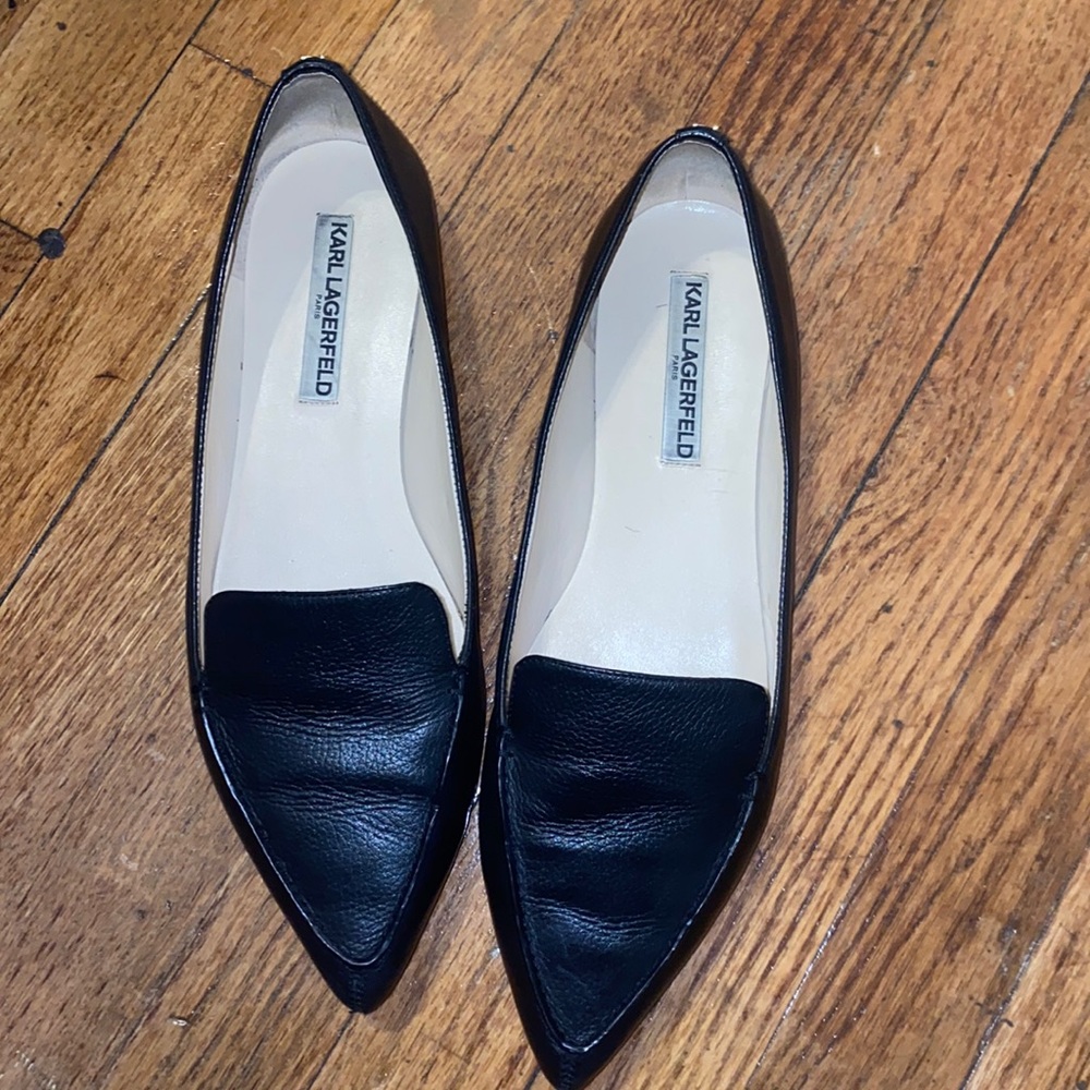 Black Destine Leather Pointed Karl Lagerfeld flats Size 10